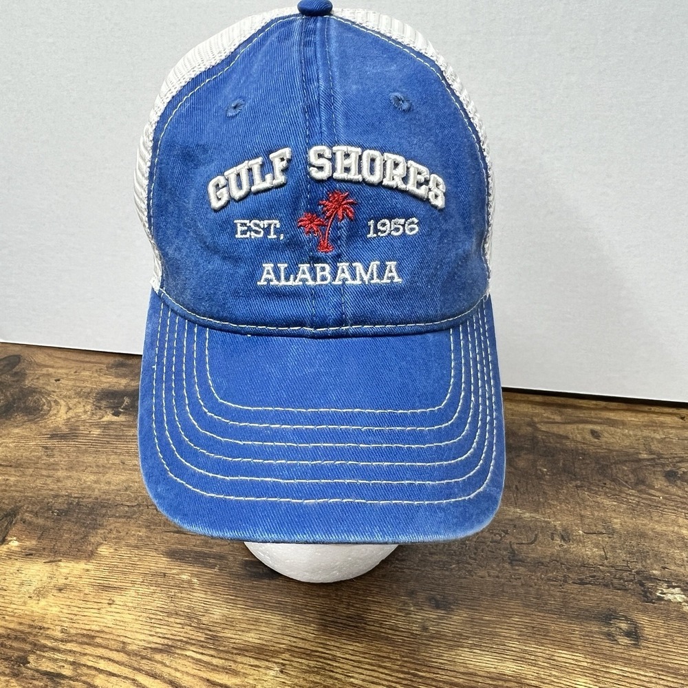 Gulf Shores Alabama Trucker Hat Beach Palm Tree Snapback Blue Jean Breathable